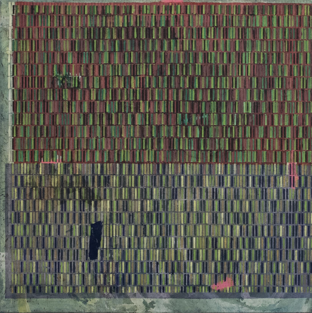 10-image,Becoming Real, 2025 Oil, Ink on Canvas 50.8 cm × 50.8 cm 54 x 54 cm with the frame