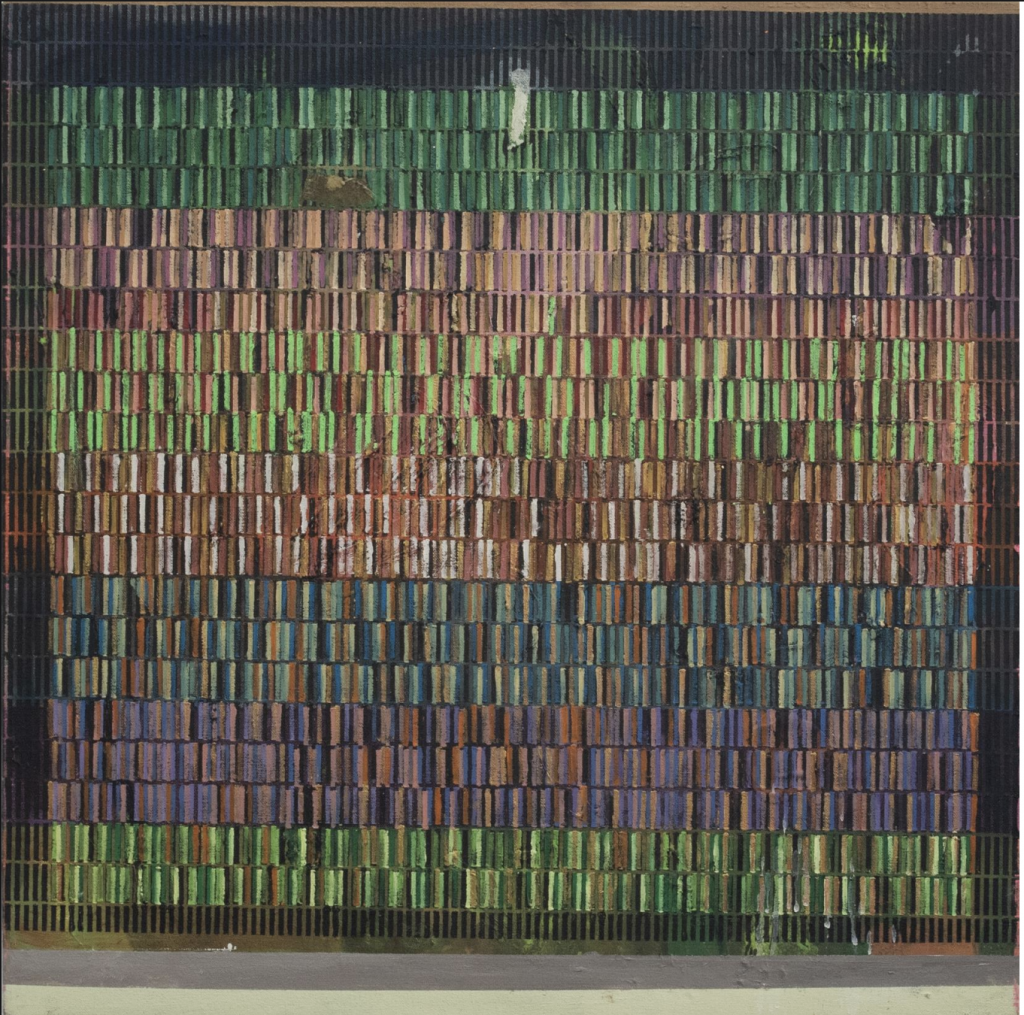 19-image,Packed, 2025 Oil, Ink and Chalk on Canvas 55.88 cm × 55.88 cm