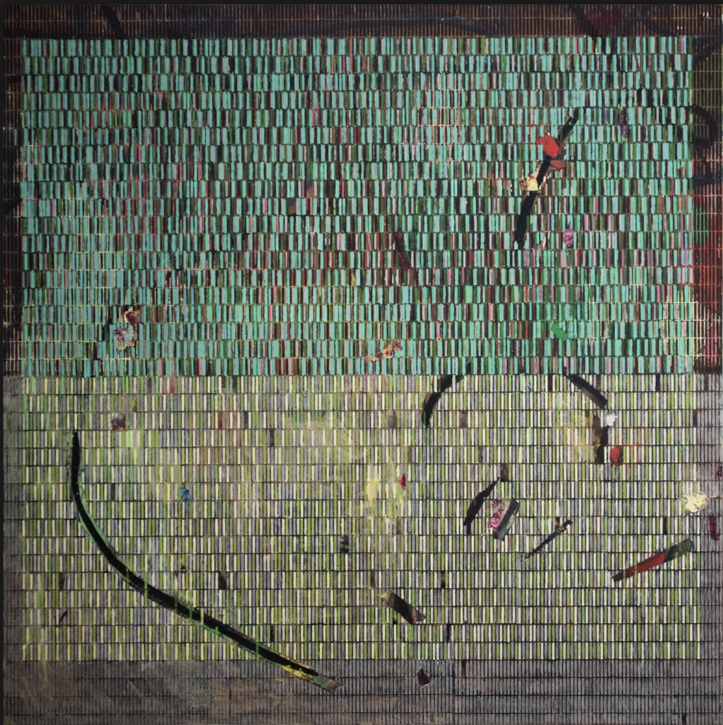 26-image, cover pho,Selfhood, 2025 Oil, Ink on Canvas 121.92 cm × 121.92 cm 124 x 124.5 cm with the frame