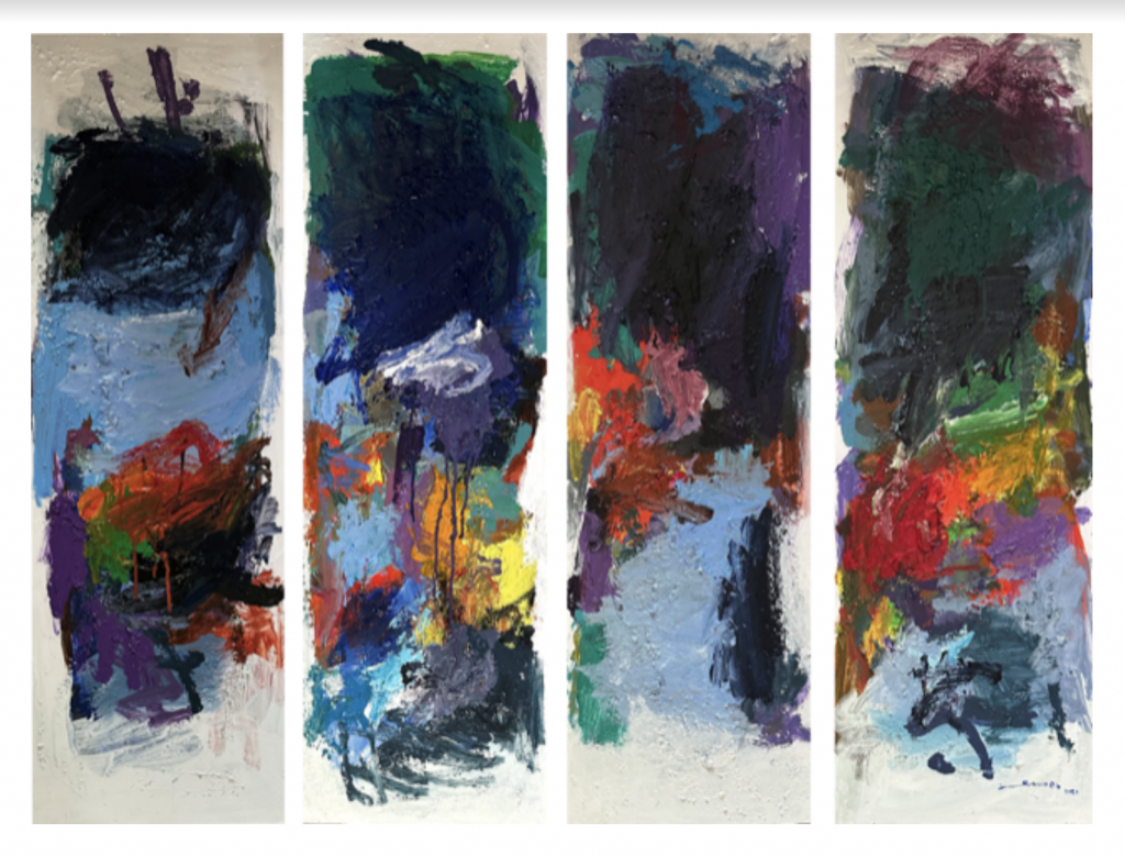 HAM-302-image,New Day, 2021 Signed & dated Acrylic on canvas 122 x 40.5 cm (each)