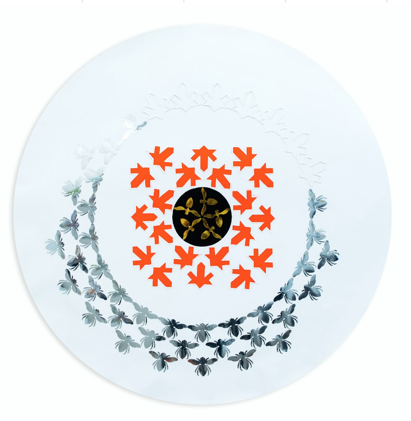 HMS-009-image,We see the same moon You and I, 2021 Ink and paper cut drawings 97cm diameter