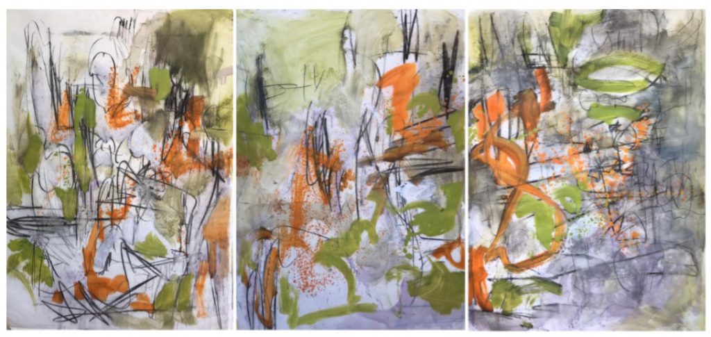 RK-015-image,The Fall Triptych , 2016 Oil and charcoal on drafting paper 102 x 74 cms each
