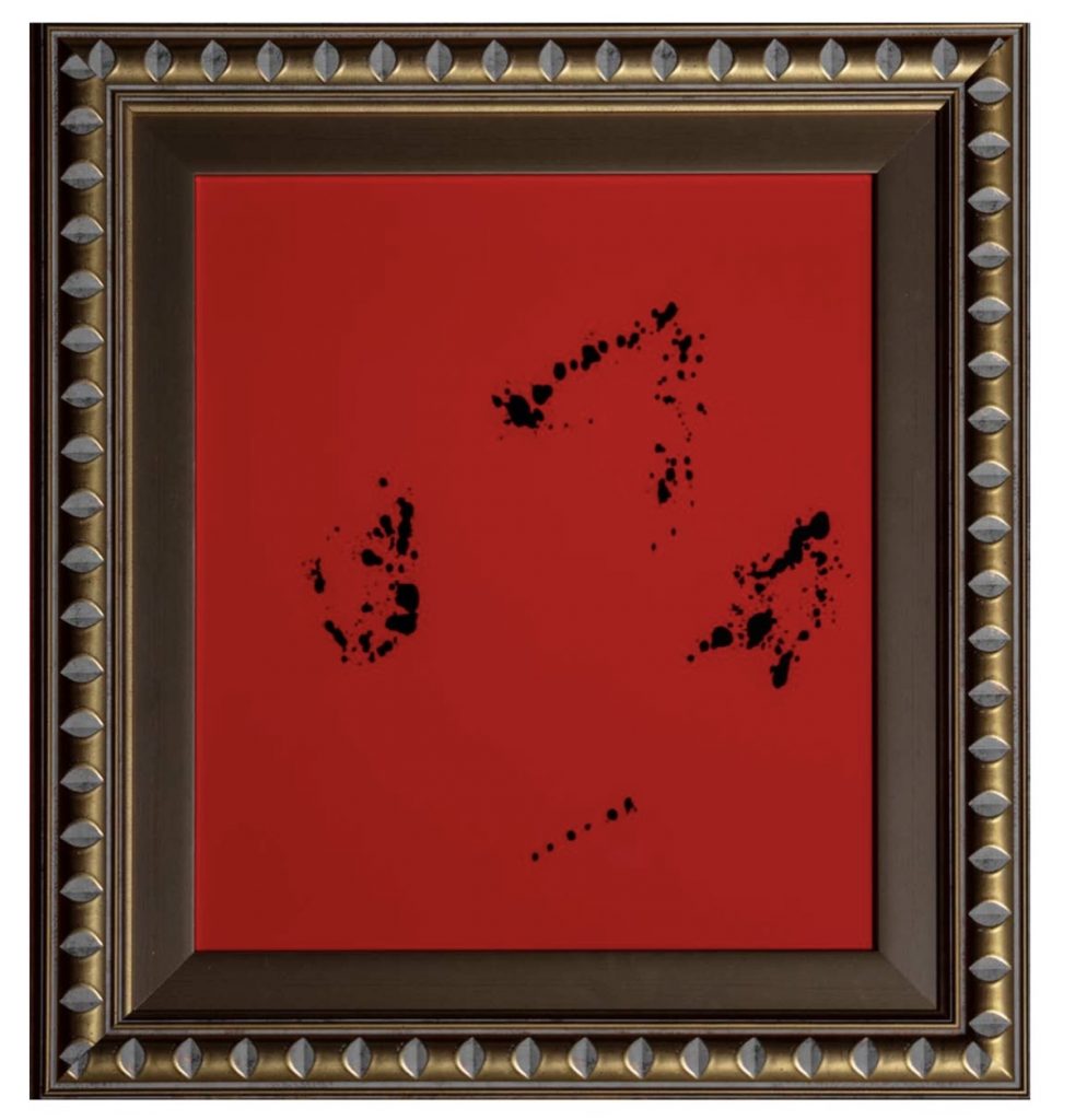 TS-042-image,Black Stains on Red ( Hahnemühle Fine-Art Baryta ) , 2025 Frame, Glass 78 x 70 cm, other sizes available on request 2 7