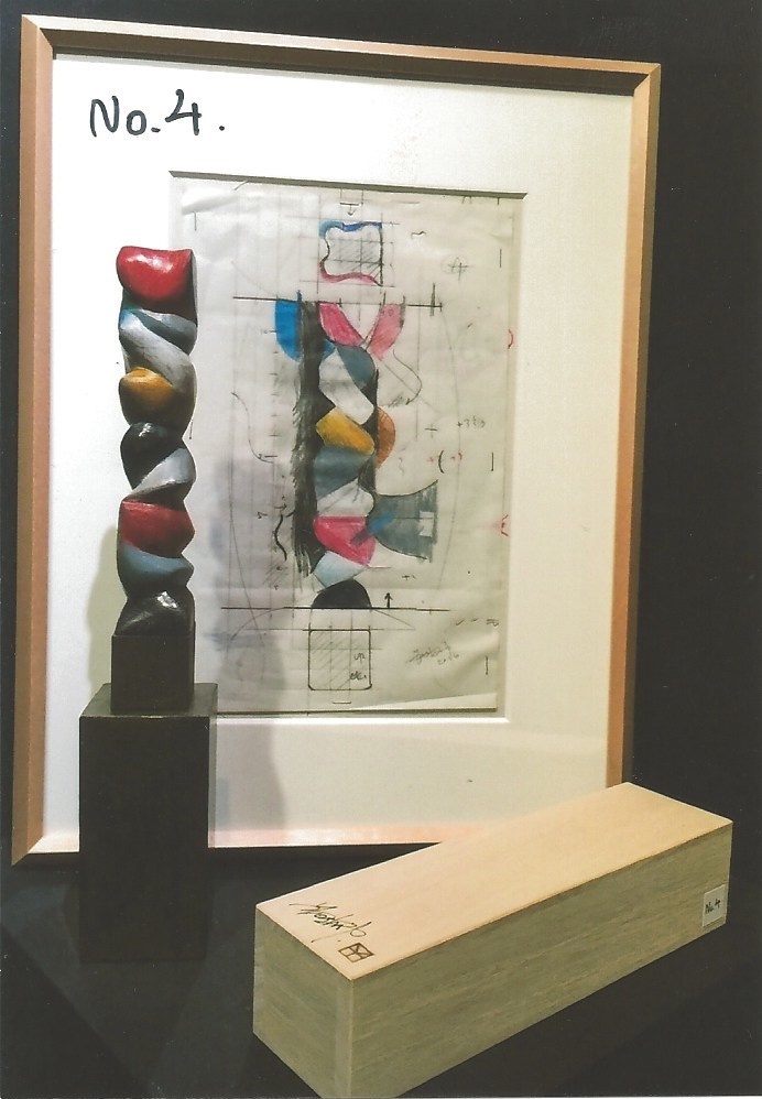 YT-007-image,No. 4, 2016 Wood (Cercidiphyllum Japonicum) and coloured pencil; sculpture and pencil on paper 17 x 3 x 3 cms 26 x 17 cms