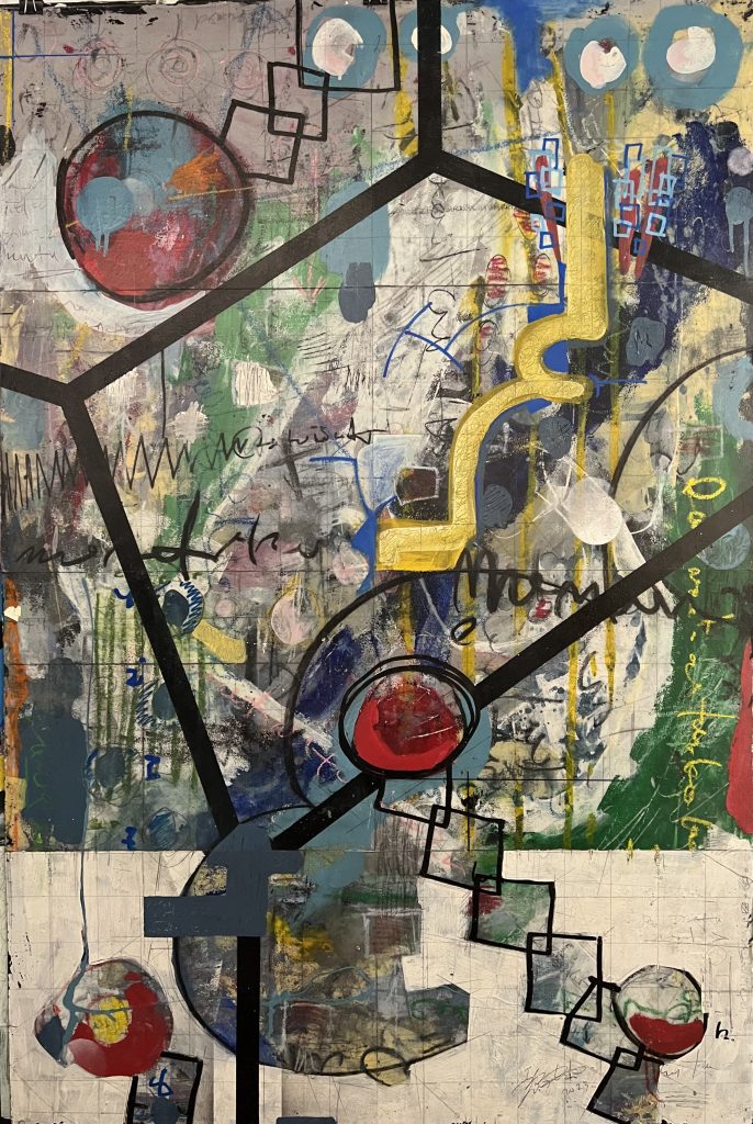 YT-44-image,in out Mixed media acrylic paint crayon pencil plastic 120 x 80 cm