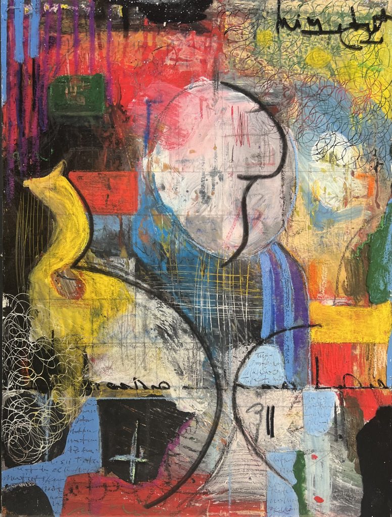 YT-50-image, cover pho,in-out , 2023 Mixed media acrylic paint crayon pencil plastic 60 x 45 cm